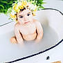 Antoinette is registered to the contest to win money with this photo: toddler, child, flower_crown, bathtub, milky_water, portrait, innocence, greenery, yellow_flowers, white_flowers, wooden_letters, love, baby, cute, sitting, skin, face, large_eyes, indoor, photography
