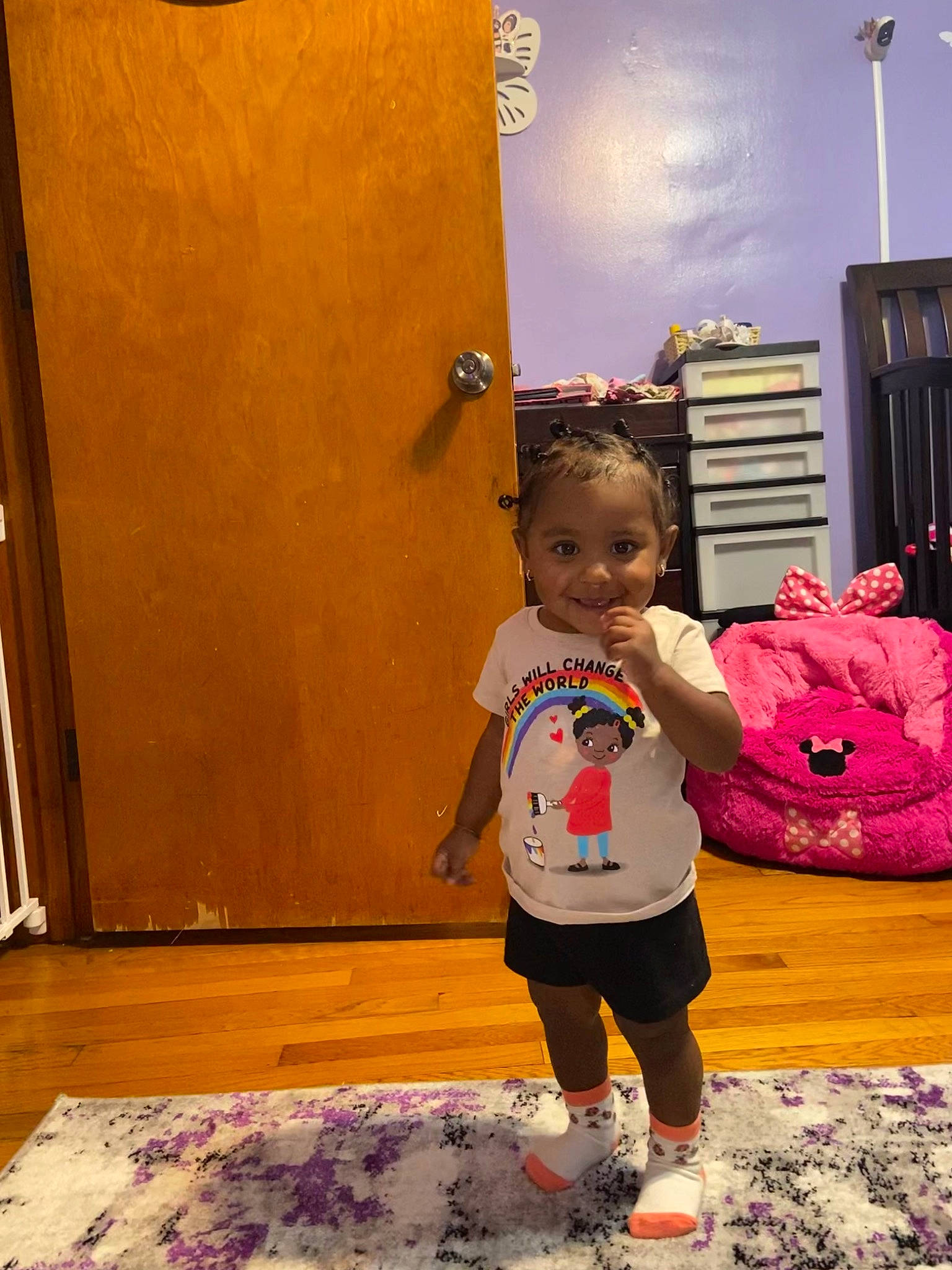 Iyanna joined the competition — help win amazing prizes! baby, baby_toddler_clothing, bag, child, floor, flooring, fun, happy, joy, leisure, luggage_and_bags, magenta, person, pink, play, purple, room, sitting, t_shirt, toddler