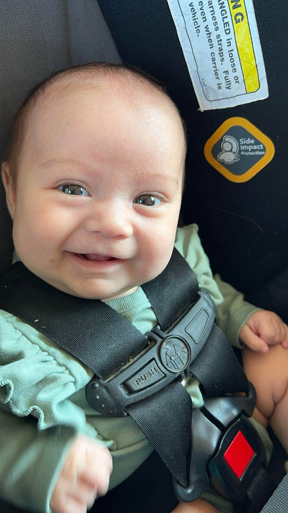 Aries is registered to the contest to win money with this photo: auto_part, baby, baby_carriage, baby_products, baby_toddler_clothing, car_seat, cheek, child, cool, eyebrow, gesture, happy, human, iris, joy, person, product, skin, sleeve, smile