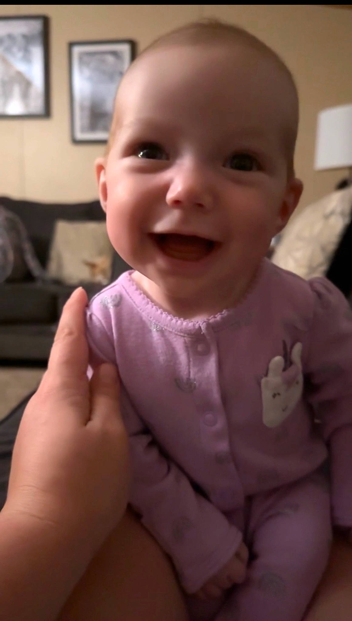 Kathryn joined the competition — help win amazing prizes! baby, baby_toddler_clothing, cheek, child, couch, eyebrow, finger, gesture, happy, iris, joy, lip, mouth, nose, person, picture_frame, pink, skin, sleeve, smile