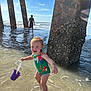 Everlyn is registered to the contest to win money with this photo: toddler, child, beach, ocean, water, swimsuit, bucket, pier, barnacles, sunlight, waves, sky, sand, person, summer, outdoor, happy, play, vacation, nature