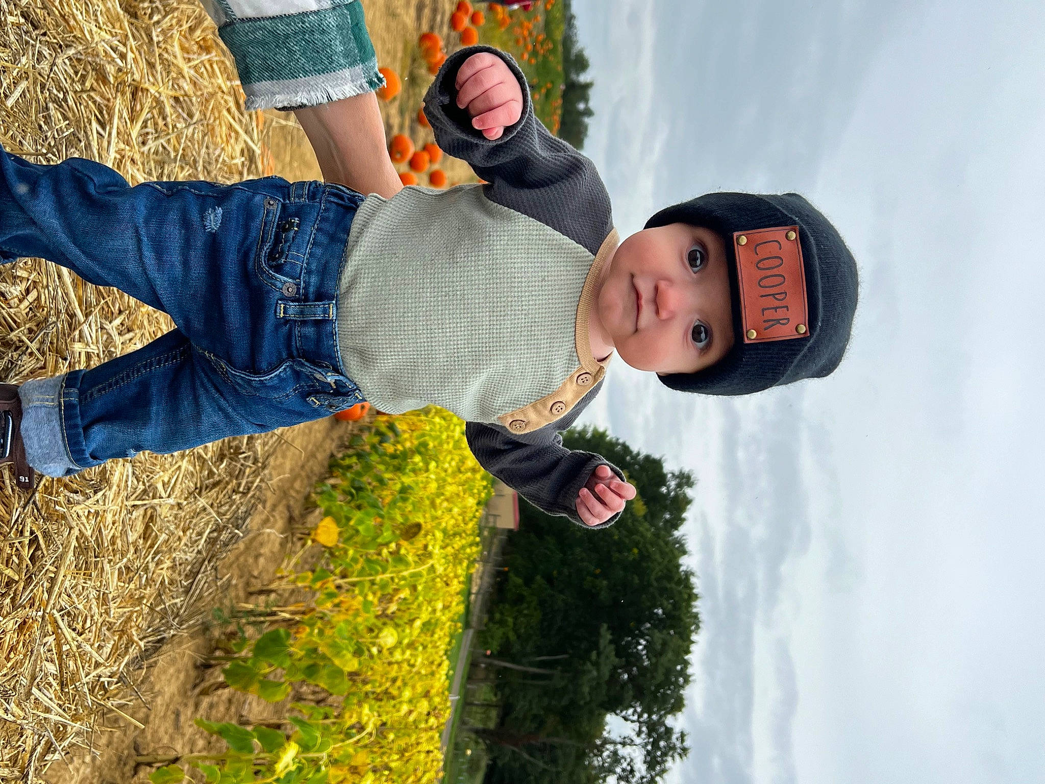 Cooper joined the competition — help win amazing prizes! baby, child, cloud, denim, fun, grass, hand, happy, hat, headwear, leisure, outerwear, people_in_nature, person, plant, recreation, sky, soil, t_shirt, toddler