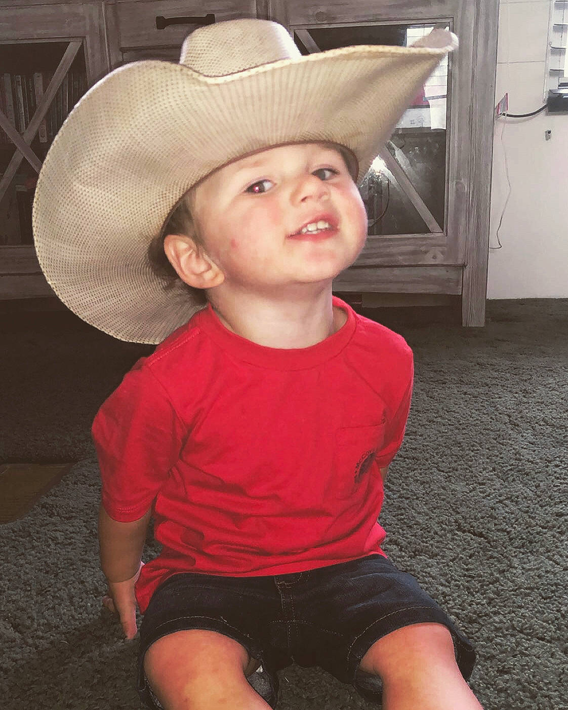 Bryar joined the competition — help win amazing prizes! child, clothing, costume, costume_hat, cowboy_hat, fashion_accessory, hat, headgear, headwear, person, smile, sombrero, sun_hat, toddler
