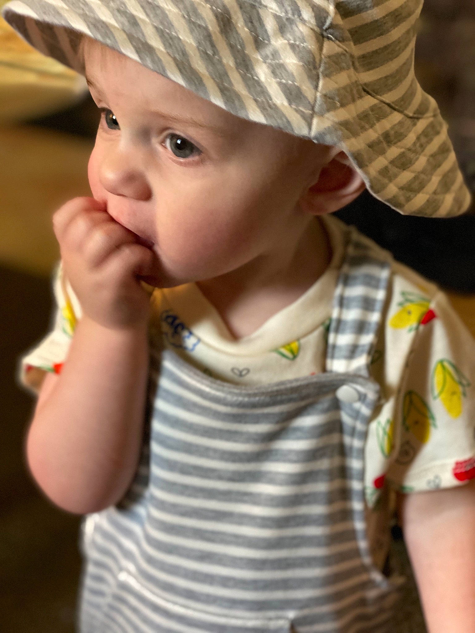 Greyson joined the competition — help win amazing prizes! baby, cheek, child, fashion_accessory, hat, headgear, headwear, lip, nose, person, skin, smile, sun_hat, toddler