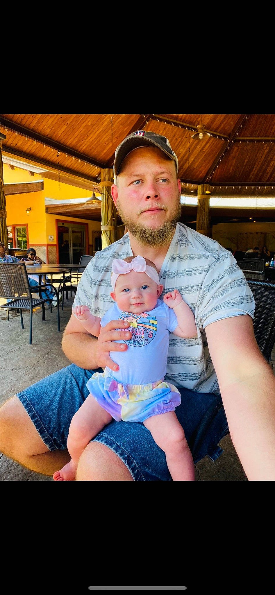 Elyanna is registered to the contest to win money with this photo: abdomen, azure, baby, chair, eye, flash_photography, fun, happy, head, headwear, lap, leisure, mouth, muscle, person, shorts, shoulder, skin, summer, thigh