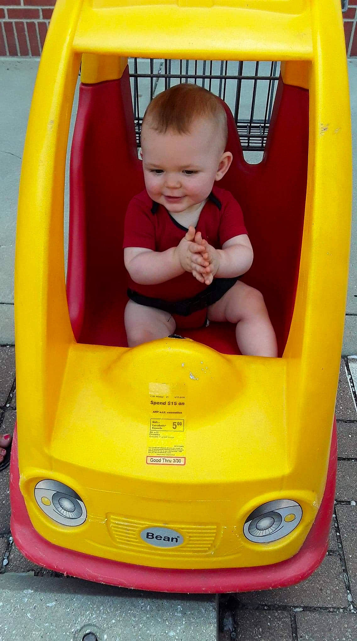 Erik is registered to the contest to win money with this photo: baby_products, baby_toys, car, child, fun, joy, person, play, product, toddler, vehicle, yellow