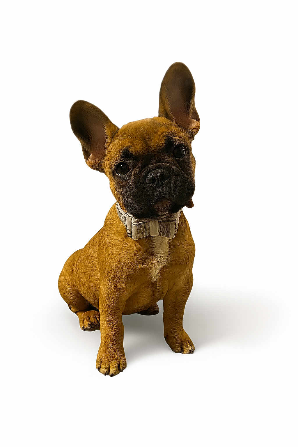 Thaï participe au concours pour gagner de l'argent avec cette photo : dog, french_bulldog, puppy, bow_tie, pet, animal, cute, ears, sitting, brown_fur, portrait, studio, white_background, adorable, looking_up, domestic_animal, small_dog, canine, pet_accessory, young_dog