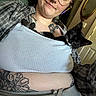 Moonpie joined the competition — help win amazing prizes! black_cat, cat, closeup, cute, door, glasses, home_interior, indoor, kitten, mirror, person, pet, plaid_shirt, portrait, relaxed, shirt, snuggling, tank_top, tattoo, white_markings