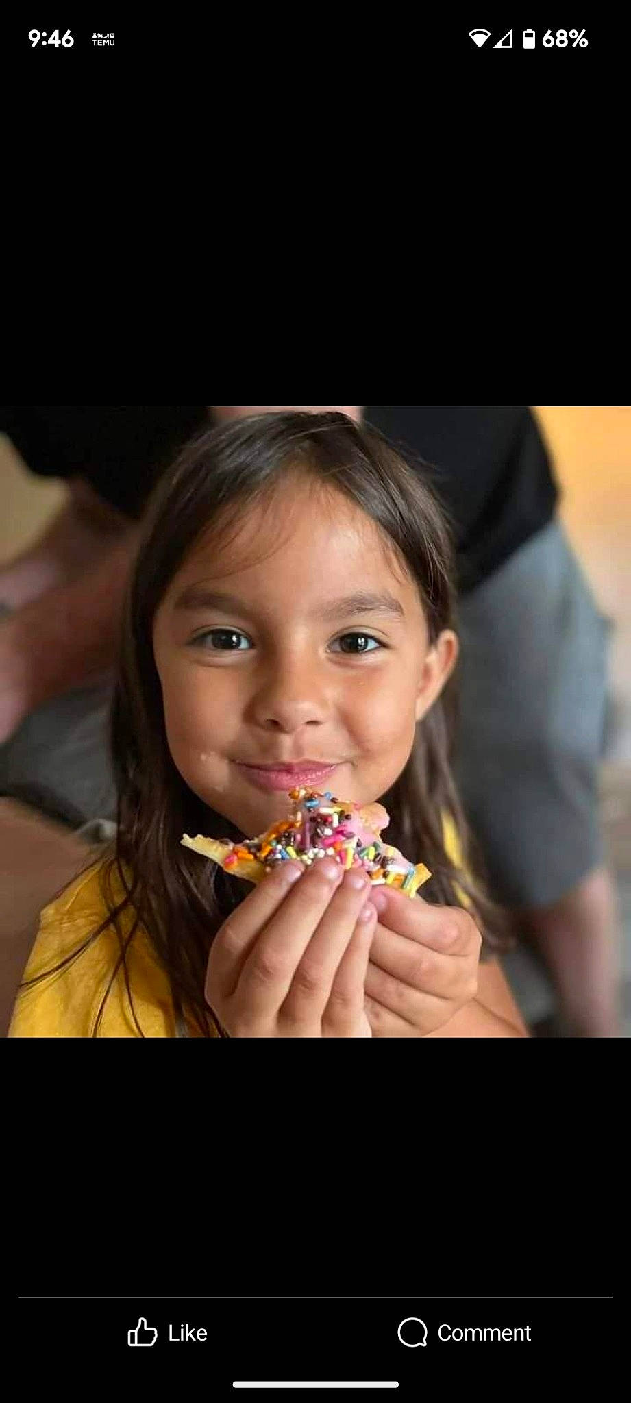 Lorelei is registered to the contest to win money with this photo: child, comfort_food, cuisine, dessert, eating, eyelash, fashion_accessory, finger_food, flash_photography, fun, gesture, happy, jewellery, joy, junk_food, lip, nail, nose, person, smile
