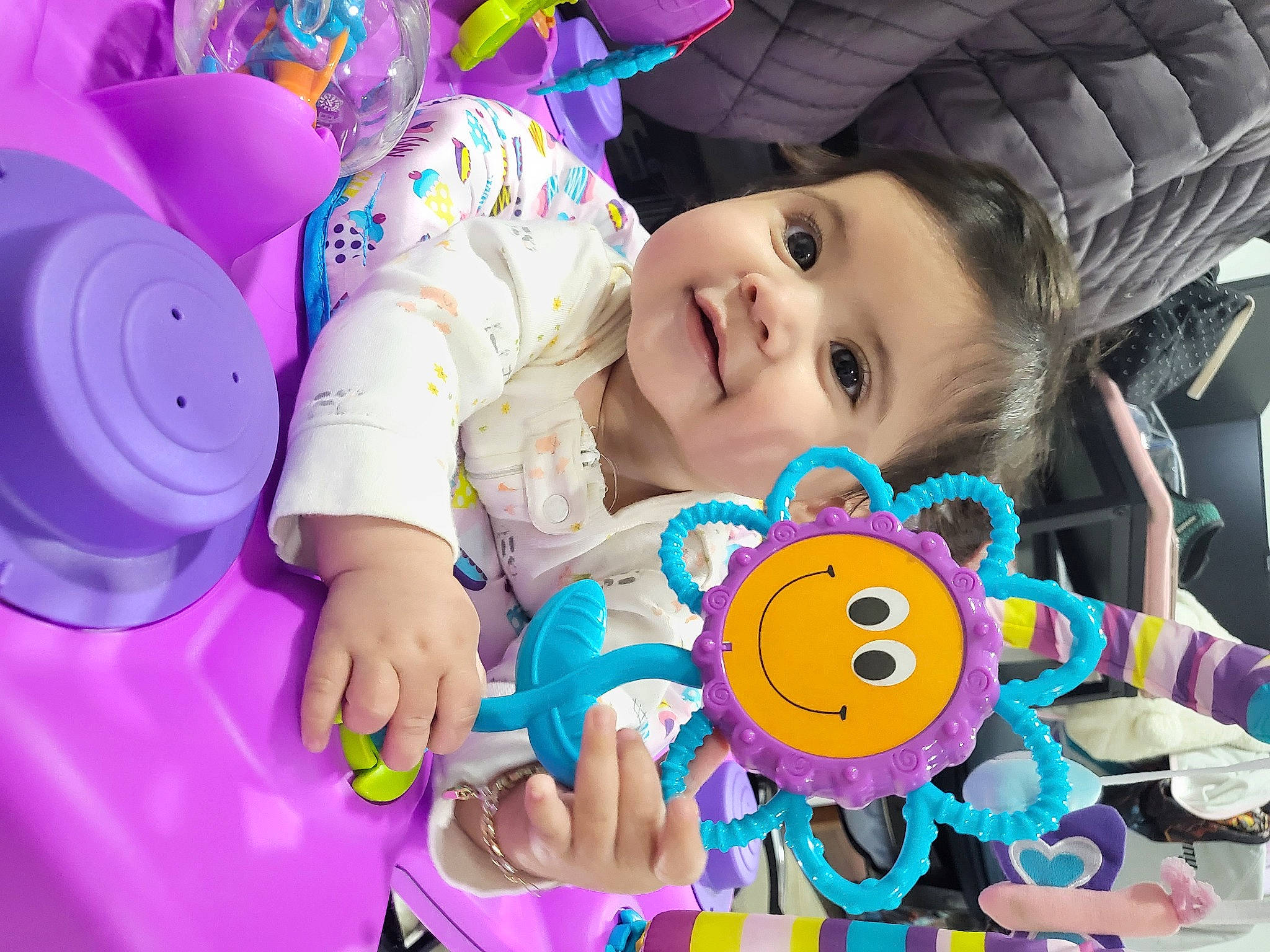 Serena joined the competition — help win amazing prizes! baby, baby_products, baby_toddler_clothing, baby_toys, cheek, child, facial_expression, fun, happy, joy, leisure, mouth, person, pink, play, product, purple, skin, smile, textile