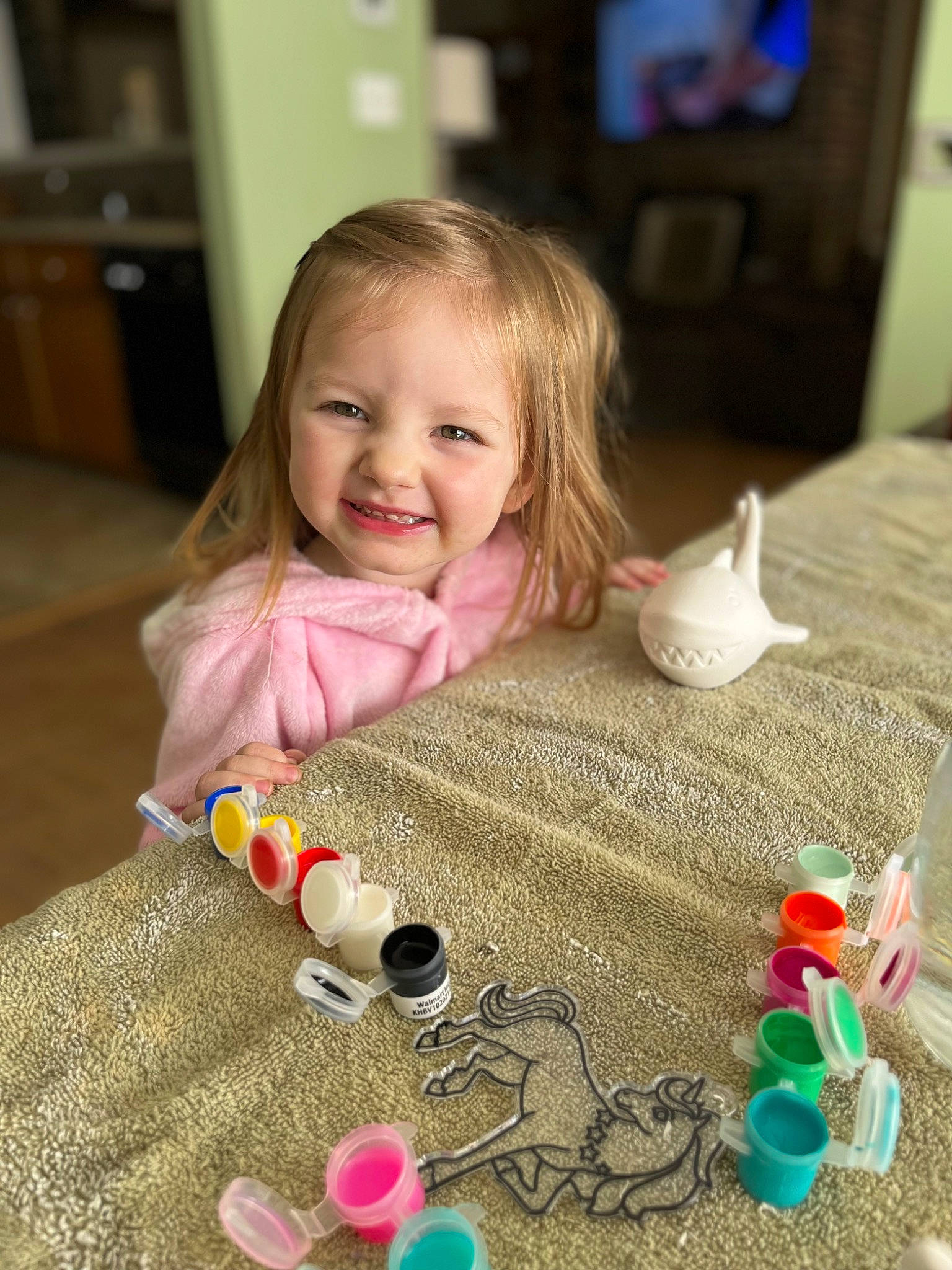 Ansley Lewis joined the competition — help win amazing prizes! art, baby_toddler_clothing, beauty, child, flooring, fun, happy, joy, pattern, person, pink, play, room, skin, smile, table, tableware, television, textile, toddler