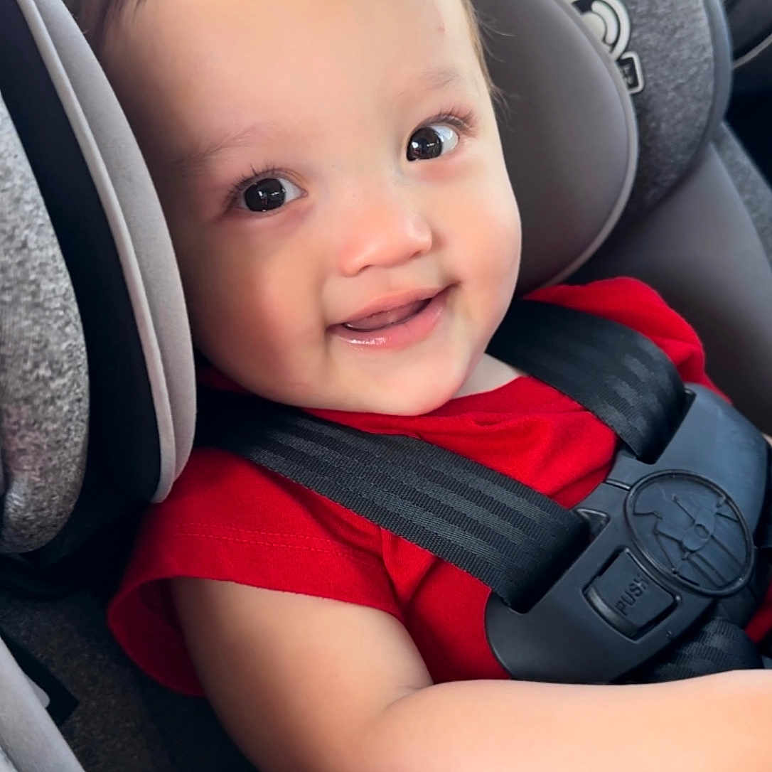 Lucas joined the competition — help win amazing prizes! accessories, baby, babylaughing, belt, car, car_interior, carseat, clothing, cushion, face, happy, head, homedecor, person, photography, portrait, sitting, smile, transportation, vehicle