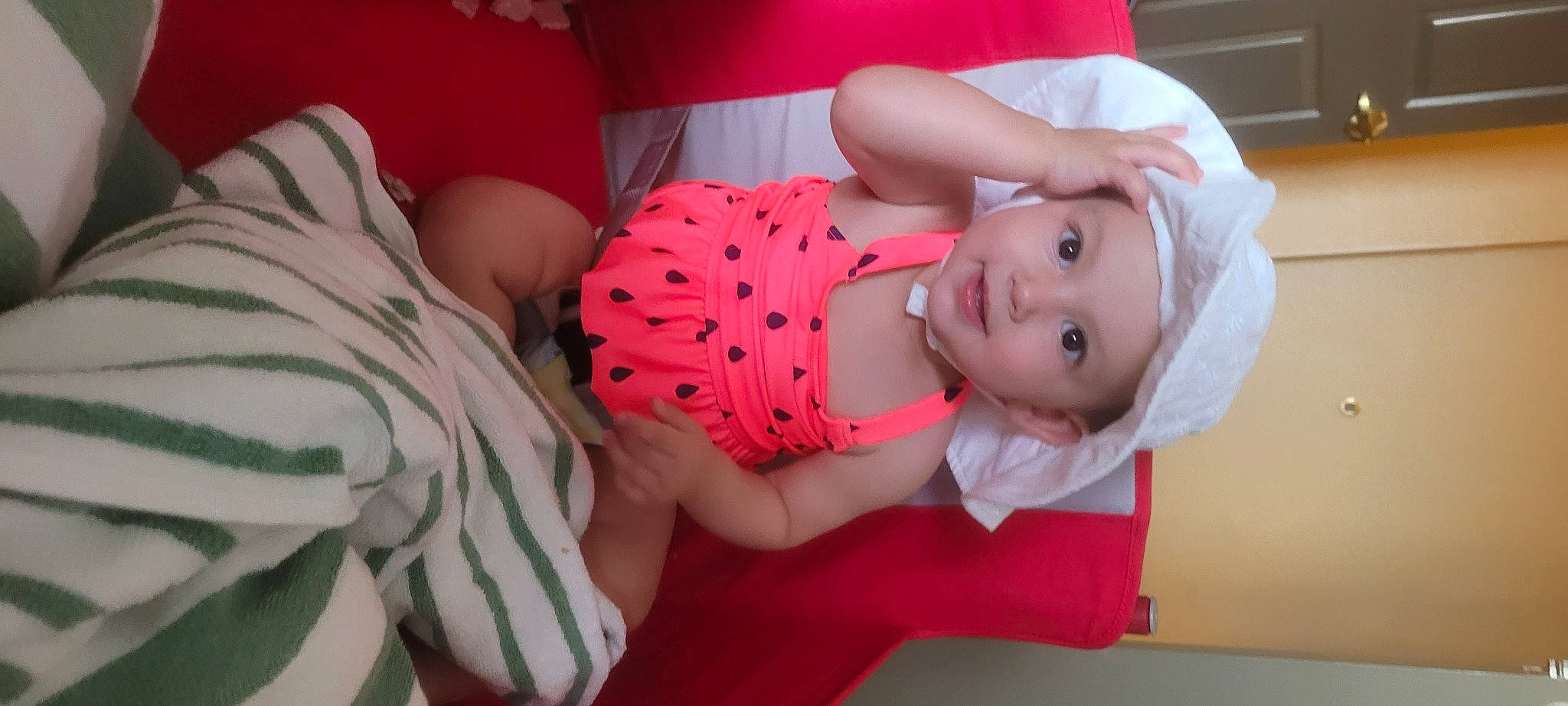 Nevaeh joined the competition — help win amazing prizes! abdomen, baby, baby_products, baby_toddler_clothing, cheek, child, comfort, finger, headwear, human_body, human_leg, joy, linens, mouth, pattern, person, pink, room, skin, sleeve