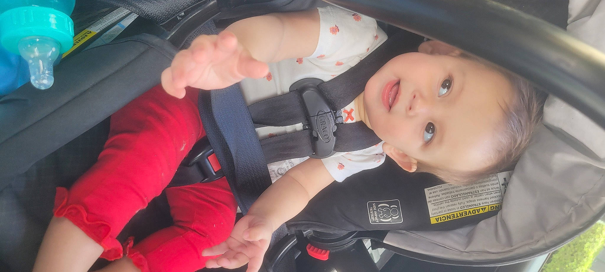 Nevaeh is registered to the contest to win money with this photo: auto_part, baby, baby_carriage, baby_products, car_seat, car_seat_cover, carmine, child, comfort, family_car, gesture, luxury_vehicle, person, seat_belt, service, smile, steering_part, toddler, vehicle, vehicle_door