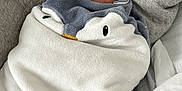 Mateo a rejoint le concours — aidez-le/la à gagner de superbes lots ! baby, newborn, swaddle, blanket, penguin_pattern, sleeping, infant, face, head, cozy, pillow, quilted_pillow, bedding, bed, hooded_blanket, peaceful, closed_eyes, skin, white_sheet, nursery
