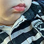 baby, black_and_white, button, casual, child, chin, close_up, collar, cute, fabric, face_partial, infant, innocence, jacket, lips, portrait, soft_skin, striped_clothing, texture, young_child