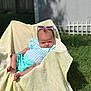 baby, child, outdoor, grass, blanket, sunglasses, clothing, infant, person, summer, cute, sunlight, shade, relaxing, greenery, backyard, fence, portrait, sitting, casual