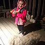 Jayden joined the competition — help win amazing prizes! child, hoodie, toy, dog, wooden_deck, night, smile, pet, outdoor, shoes, fence, playful, shadow, happy, casual_clothing, person, animal, small_dog, cute, evening