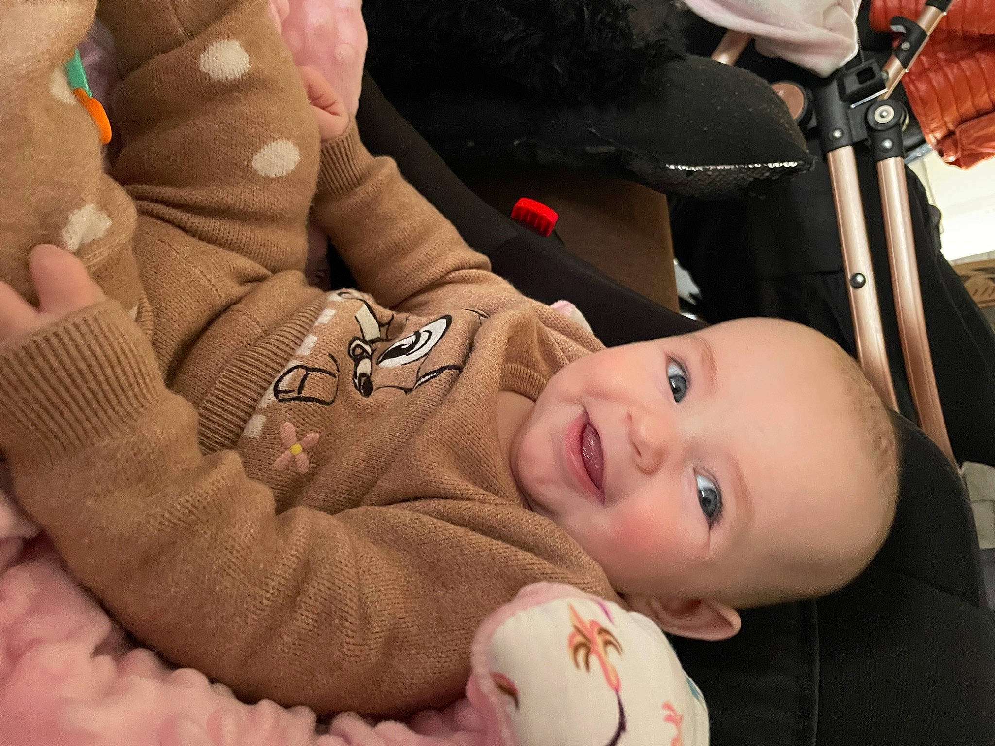 Lilia participe au concours pour gagner de l'argent avec cette photo : baby, baby_toddler_clothing, car_seat, cheek, child, comfort, eye, finger, flash_photography, gesture, happy, joy, mouth, nose, person, product, skin, smile, tire, toddler