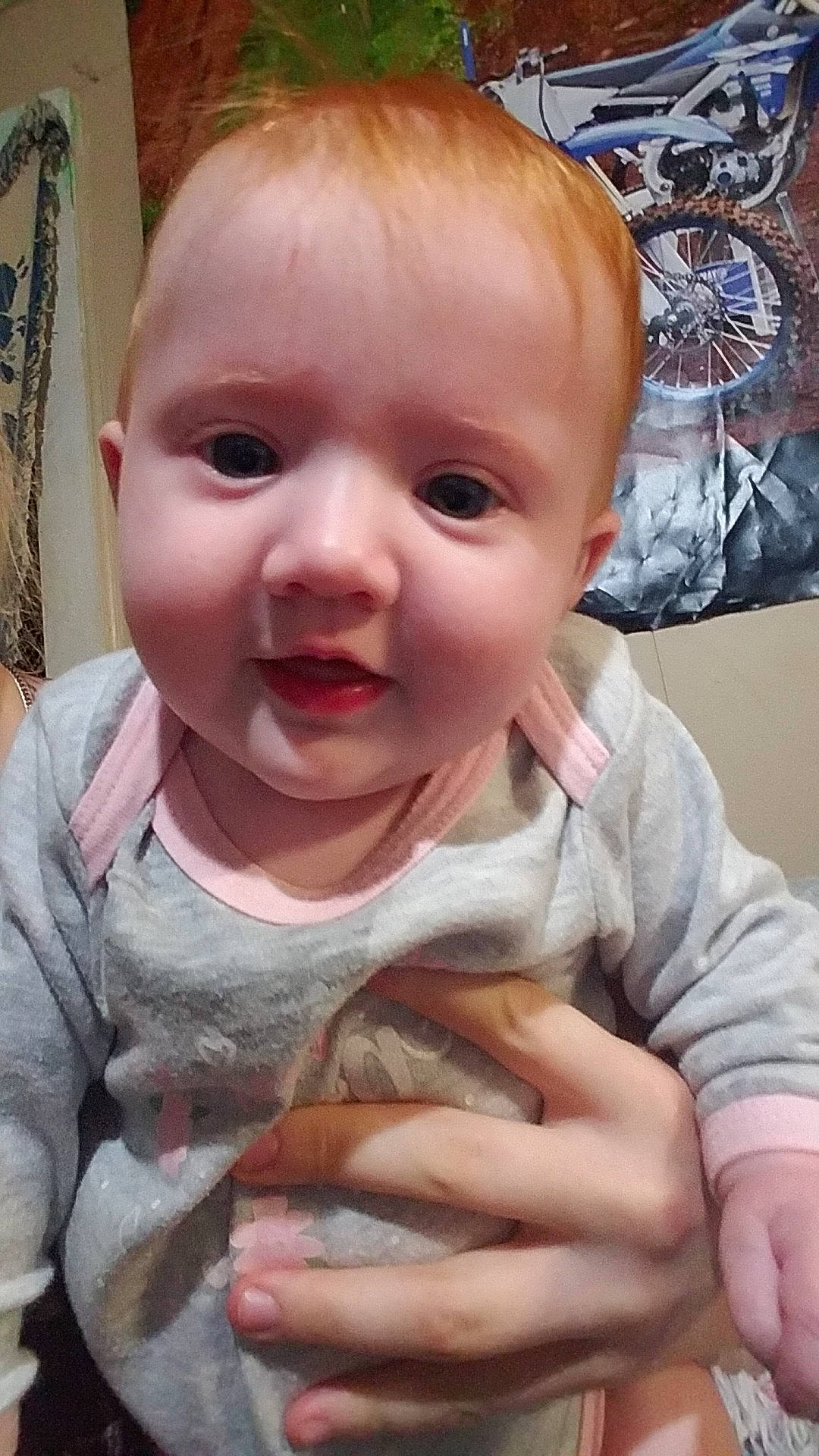 Averie B. is registered to the contest to win money with this photo: baby, baby_toddler_clothing, cheek, child, ear, eyelash, finger, fun, gesture, happy, iris, lip, mechanical_fan, mouth, nose, person, skin, sleeve, smile, thumb