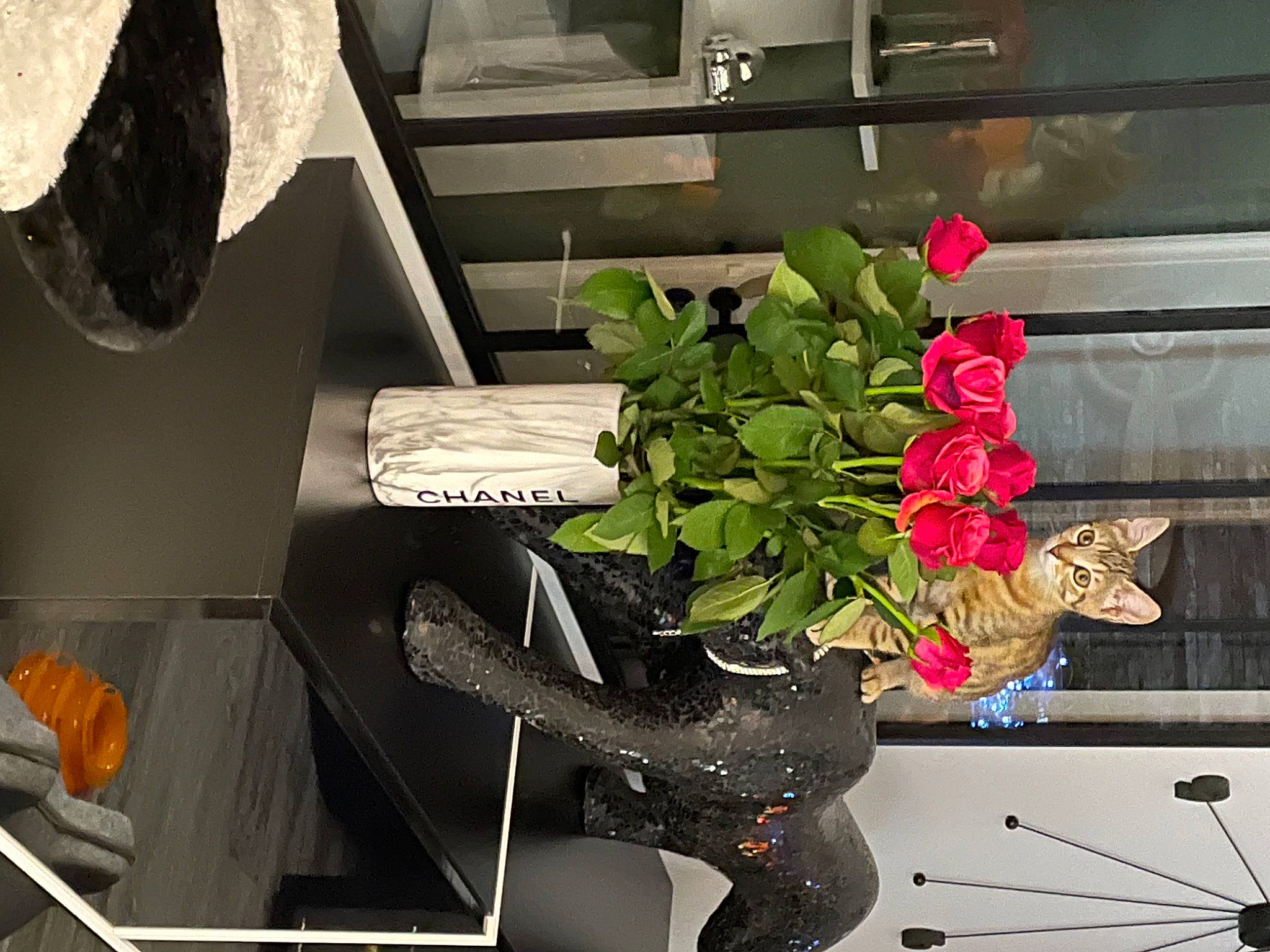 Hermes a rejoint le concours — aidez-le/la à gagner de superbes lots ! annual_plant, art, artificial_flower, black, building, carmine, design, event, flower, flower_arranging, flowering_plant, font, houseplant, interior_design, petal, plant, room, rose, white, window