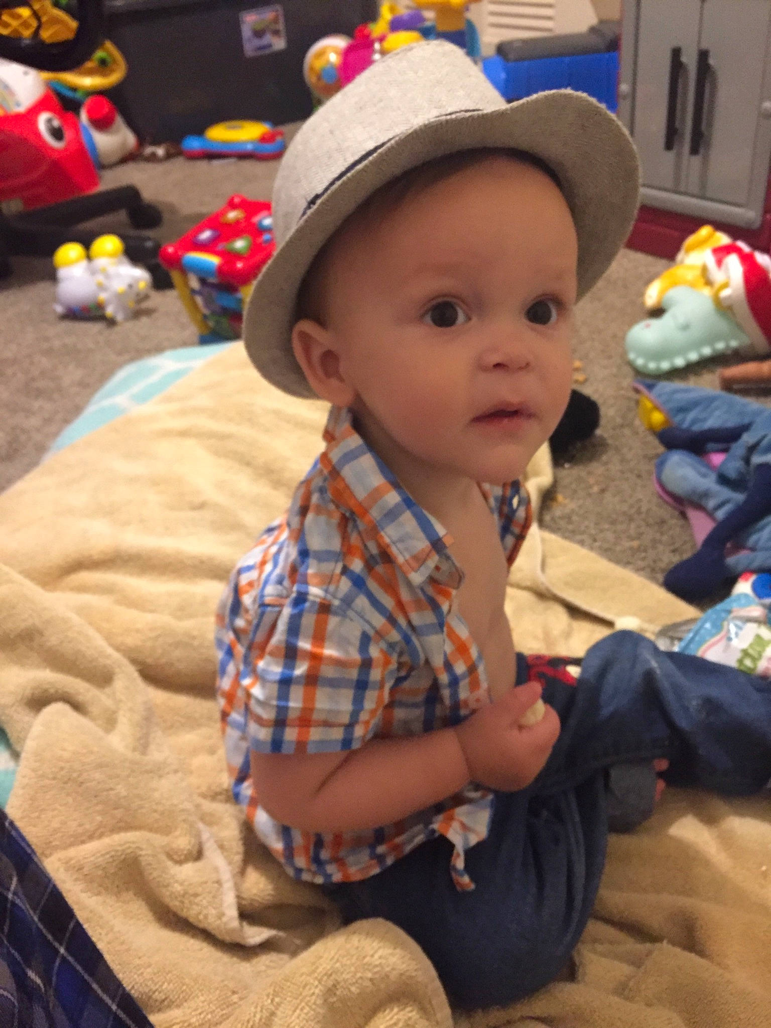 Zaiden joined the competition — help win amazing prizes! baby, child, fashion_accessory, hat, headgear, person, play, skin, sun_hat, toddler