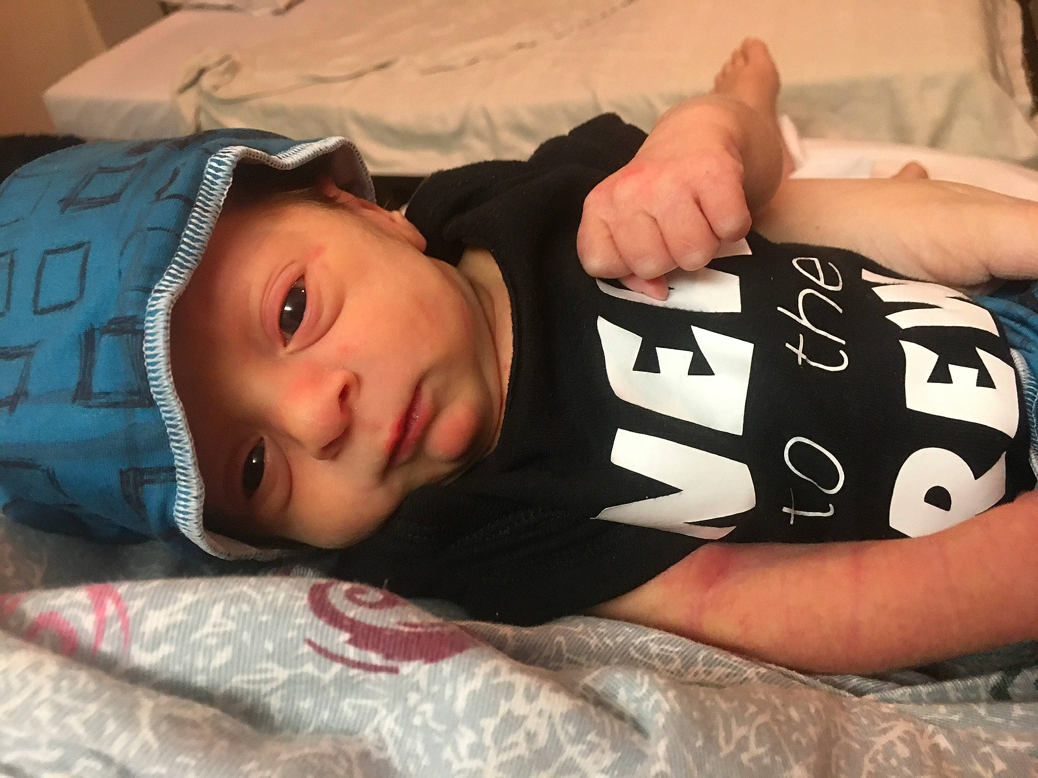 Bellamy joined the competition — help win amazing prizes! abdomen, beauty, cheek, chin, comfort, elbow, flash_photography, headwear, human_leg, linens, mouth, pattern, person, room, sitting, skin, sleeve, t_shirt, textile, thigh