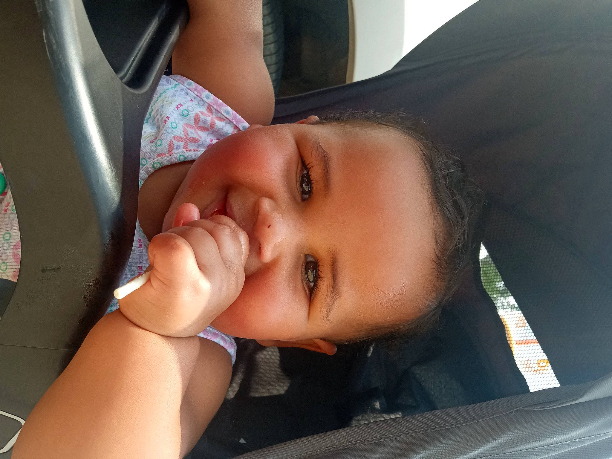 Kiyah joined the competition — help win amazing prizes! auto_part, automotive_exterior, car_seat, child, dress, eyebrow, eyelash, finger, fun, hand, happy, lip, mouth, nose, person, skin, smile, toddler, tree, vehicle_door