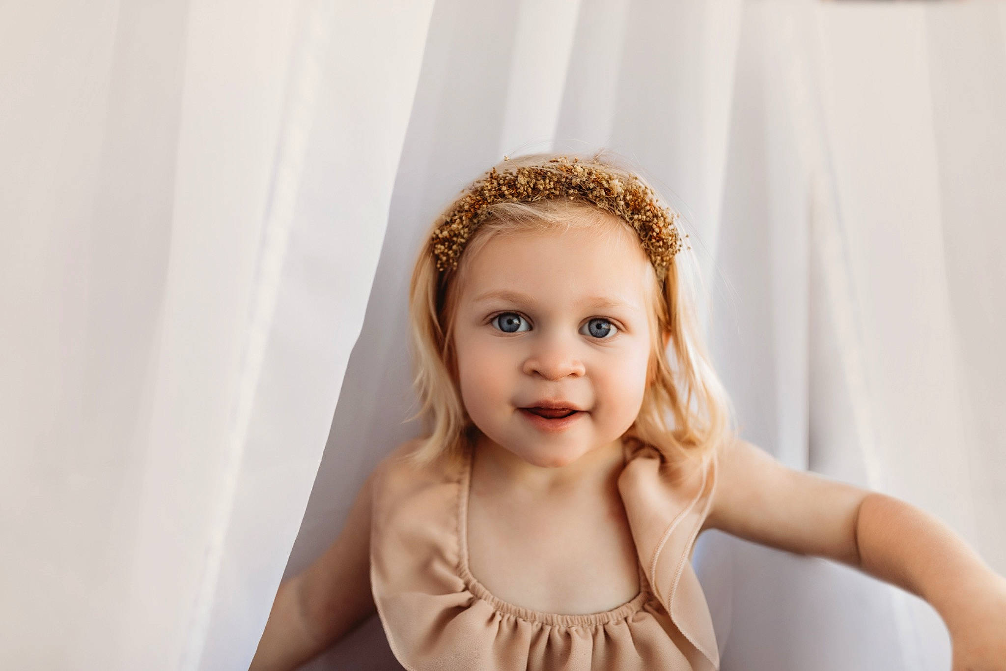 Charlotte joined the competition — help win amazing prizes! bridal_accessory, cheek, child, chin, curtain, ear, eyebrow, eyelash, flash_photography, flooring, gesture, happy, headpiece, jewellery, lip, neck, person, skin, smile, toddler