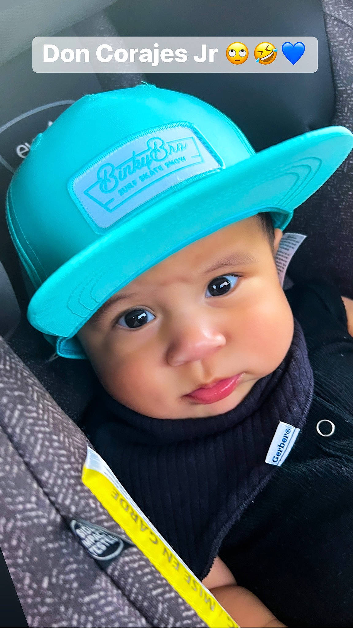 Gael is registered to the contest to win money with this photo: baby, baseball_cap, blue, cap, child, cricket_cap, electric_blue, fashion_accessory, font, happy, hat, headgear, headwear, logo, people, person, personal_protective_equipment, portrait_photography, toddler