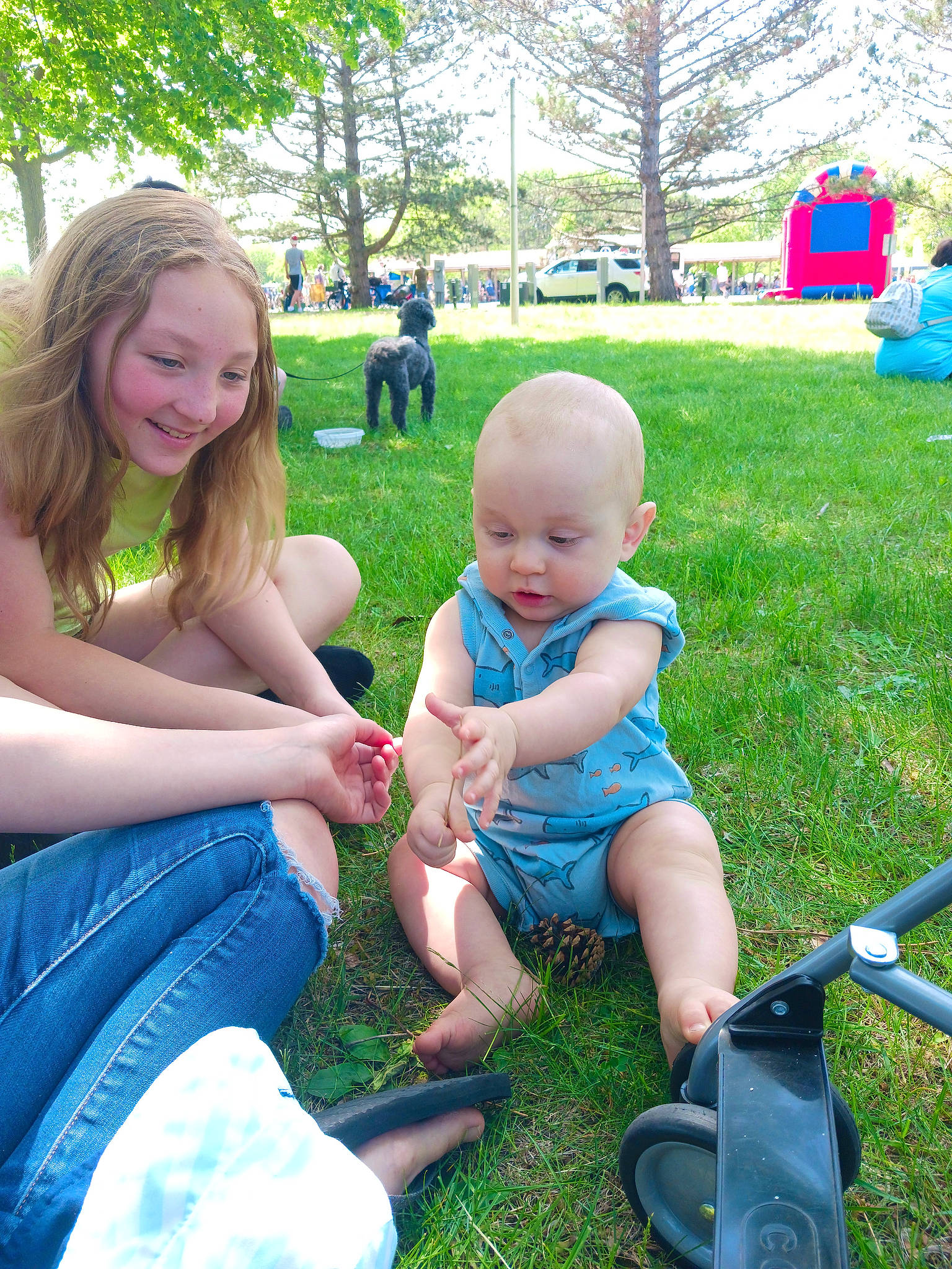 Mariah is registered to the contest to win money with this photo: baby, blue, child, fun, grass, grass_family, green, happy, joy, lawn, leisure, people, people_in_nature, person, plant, public_space, recreation, shorts, smile, summer