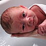 newborn, baby, infant, face, hand, water, bath, skin, wrapped, closeup, cute, small, human, person, resting, peaceful, soft, tender, indoors, portrait