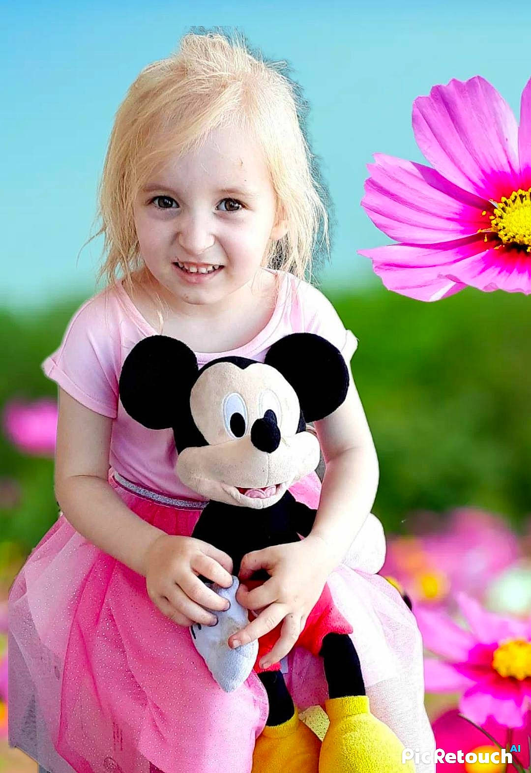 Luna joined the competition — help win amazing prizes! baby_toddler_clothing, beauty, child, flower, fun, gesture, grass, happy, joy, magenta, pattern, person, petal, pink, plant, skin, sky, smile, stuffed_toy, toddler