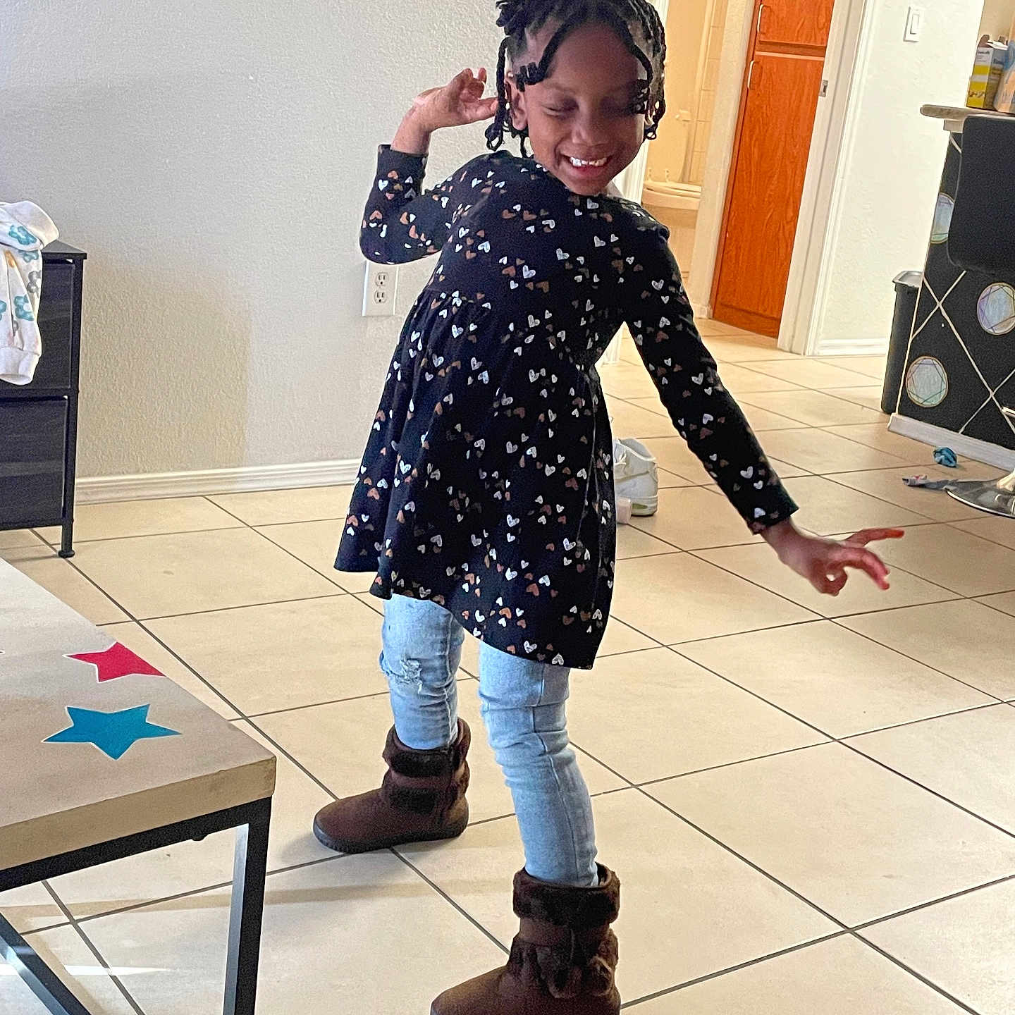 Princess joined the competition — help win amazing prizes! child, clothing, coat, computerhardware, curlyhair, electronics, face, female, footwear, girl, hair, hardware, head, jeans, monitor, pants, person, screen, shoe, sleeve