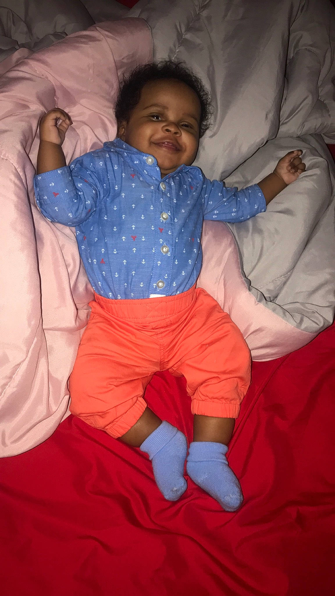 Asiah joined the competition — help win amazing prizes! arm, baby, blue, child, joy, person, skin, textile, toddler