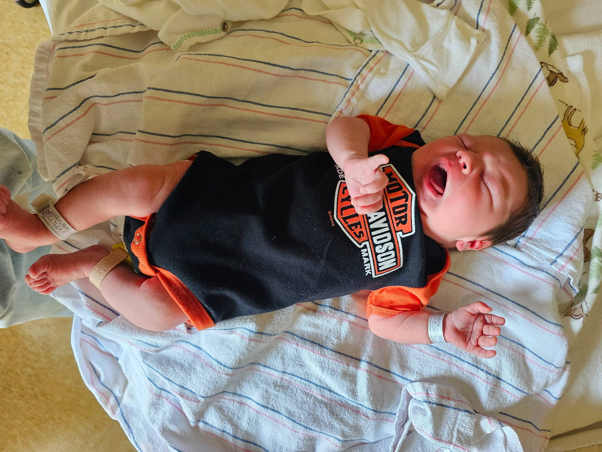 Colt is registered to the contest to win money with this photo: baby, baby_products, baby_toddler_clothing, bedtime, child, comfort, elbow, event, finger, hand, hat, linens, nap, orange, pattern, person, room, sleep, sleeve, toddler