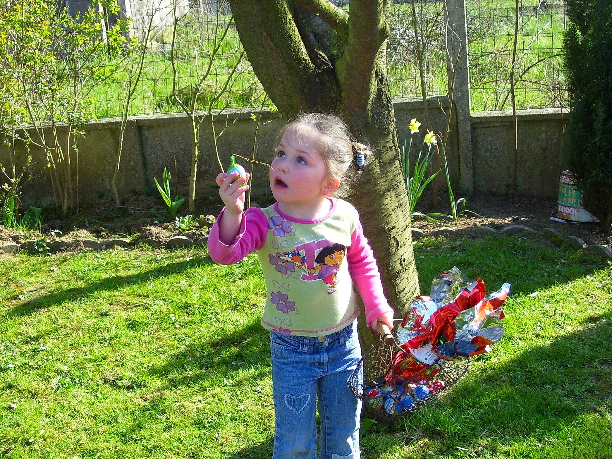 Eléna participe au concours pour gagner de l'argent avec cette photo : backyard, child, garden, grass, lawn, leaf, person, plant, play, recreation, spring, surprise, toddler, tree, yard
