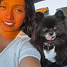Dejah joined the competition — help win amazing prizes! black_dog, car_interior, casual, closeup, companion, dog, earrings, fluffy, hair, happy, pet, portrait, seat, seatbelt, selfie, smile, sunlight, tongue_out, white_clothing, woman