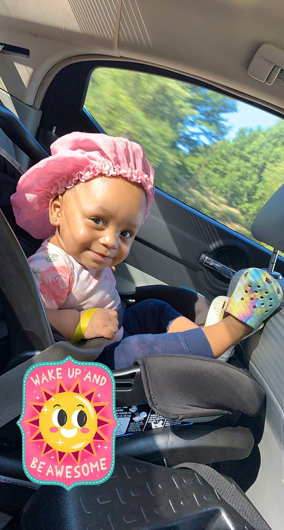 Annika is registered to the contest to win money with this photo: auto_part, automotive_design, automotive_exterior, car, car_seat, car_seat_cover, child, cool, family_car, fun, leisure, mode_of_transport, motor_vehicle, person, snapshot, steering_wheel, toddler, travel, tree, vehicle