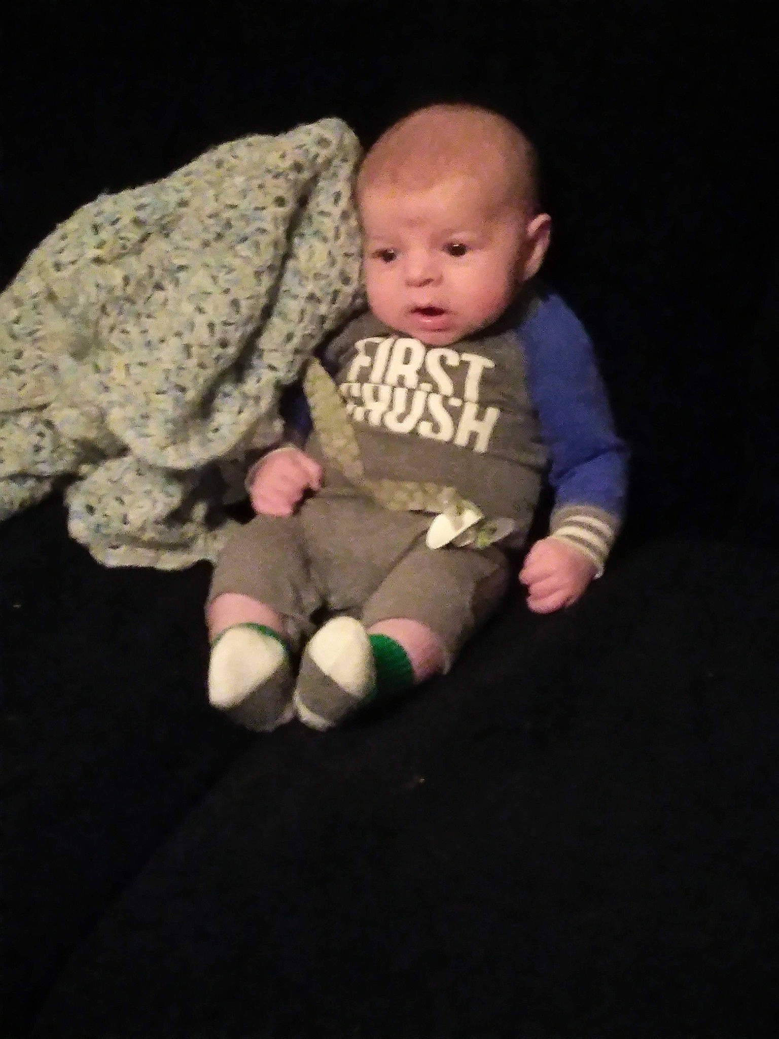 Wyatt joined the competition — help win amazing prizes! baby, baby_products, baby_toddler_clothing, baby_toys, cheek, child, comfort, flash_photography, flooring, foot, human_body, human_leg, person, sitting, sleeve, sock, stuffed_toy, t_shirt, toddler, wood