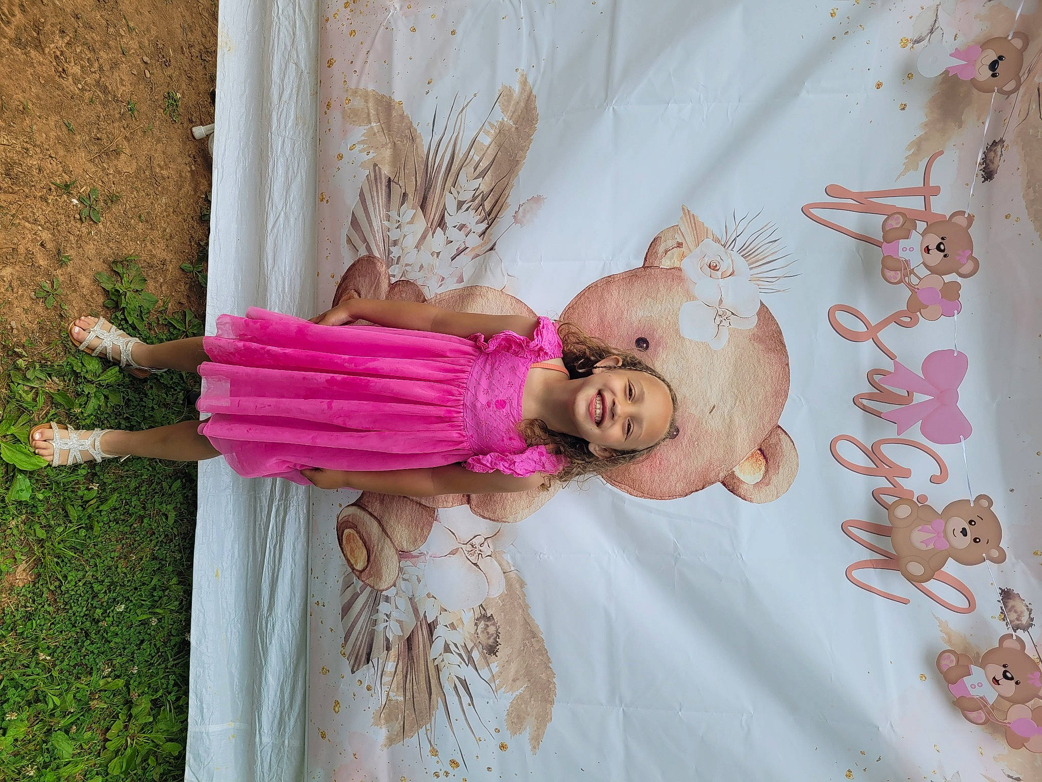 Brookelynn joined the competition — help win amazing prizes! child, day_dress, doll, dress, fashion_design, fawn, floral_design, formal_wear, grass, happy, joy, magenta, pattern, peach, person, pink, plant, room, toy, tree