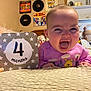 Olivia is registered to the contest to win money with this photo: 4_months, album_covers, baby, bed, blanket, child, cozy_room, cute, happy, indoor, infant, laughing, milestone_card, person, purple_sweater, smiling, vinyl_records, wall_decor, winnie_the_pooh, wooden_headboard