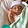newborn, baby, sleeping, infant, blanket, hat, pacifier, pink_clothing, cozy, bed, cute, peaceful, resting, indoors, child, portrait, soft_light, wrapped, sleep, baby_bedding
