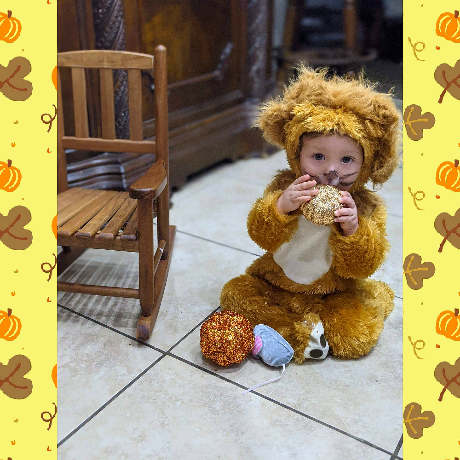 Denzel is registered to the contest to win money with this photo: child, headwear, person, play, plush, room, stuffed_toy, teddy_bear, toddler, toy, yellow