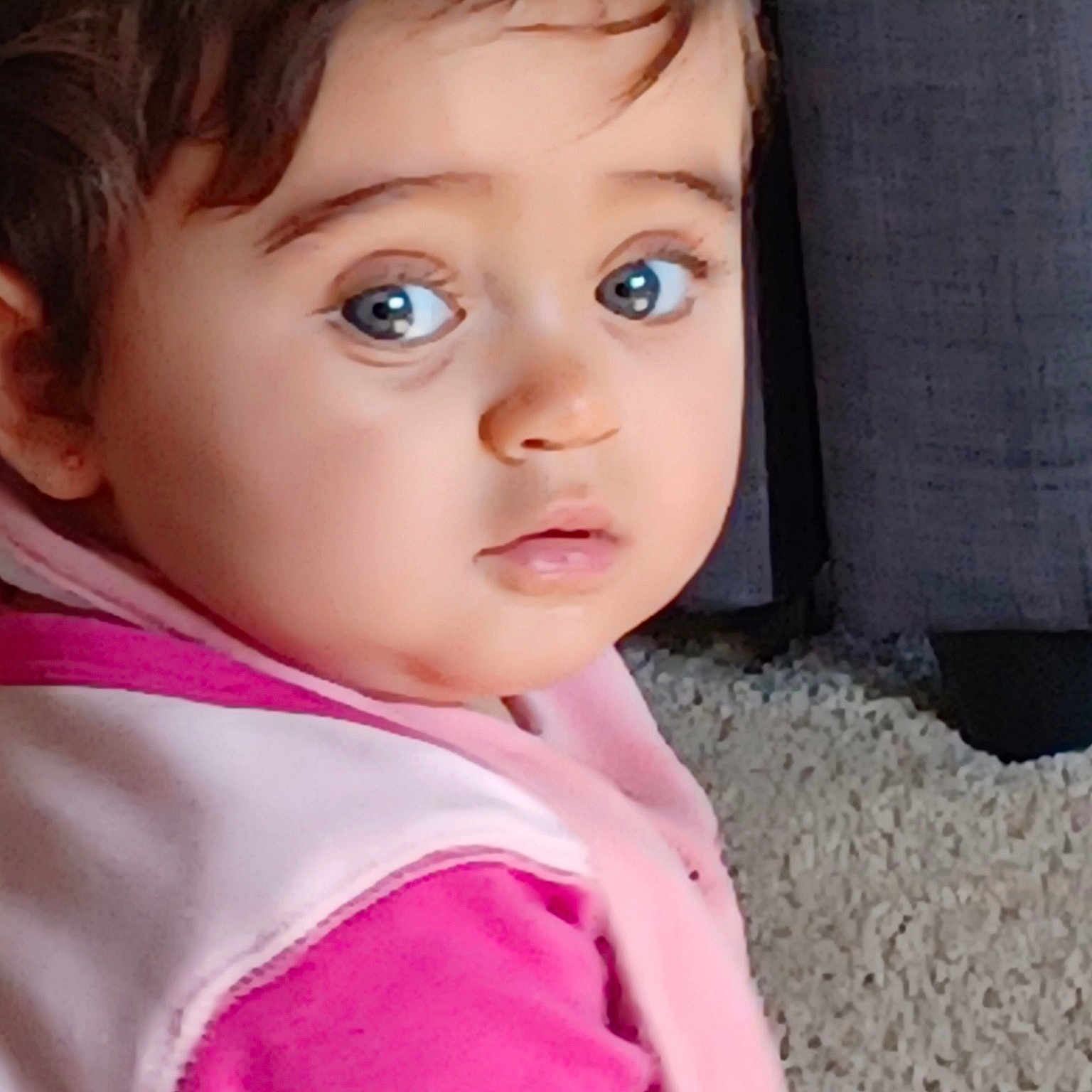 Taziya is registered to the contest to win money with this photo: baby_toddler_clothing, cheek, chin, eye, eyebrow, eyelash, forehead, hair, happy, head, iris, lip, mouth, neck, nose, pink, skin, sleeve, smile, window