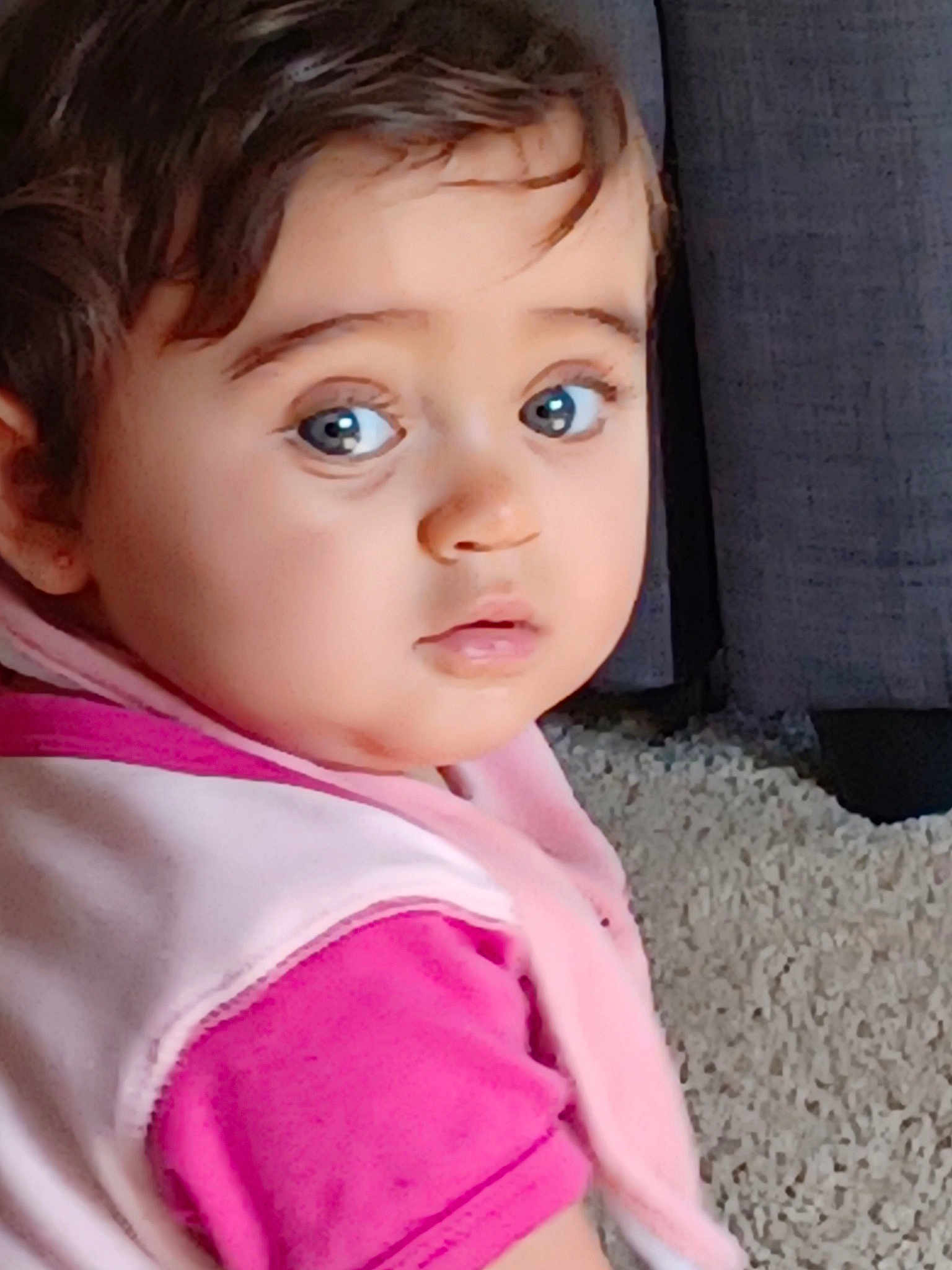 Taziya is registered to the contest to win money with this photo: baby_toddler_clothing, cheek, chin, eye, eyebrow, eyelash, forehead, hair, happy, head, iris, lip, mouth, neck, nose, pink, skin, sleeve, smile, window