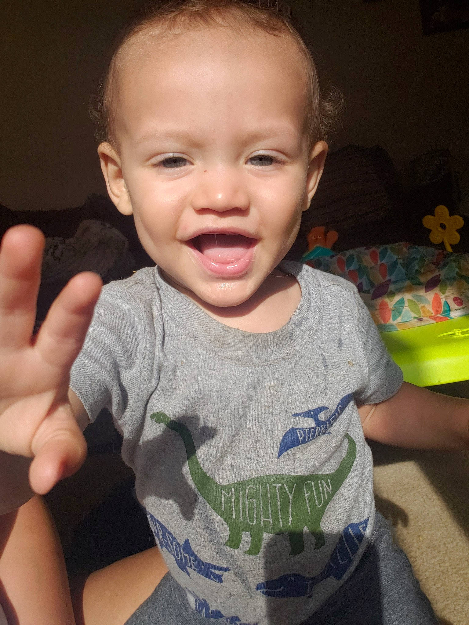 Ezra King is registered to the contest to win money with this photo: baby, cheek, child, chin, eye, face, facial_expression, finger, forehead, fun, gesture, hand, head, mouth, nose, person, skin, smile, thumb, toddler