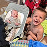 Novaleigh joined the competition — help win amazing prizes! baby, toddler, child, smiling, bare_chest, baby_seat, blanket, patterned_clothing, indoor, carpet, flooring, toys, household_items, face, happy, candid, person, infant, young_child, home