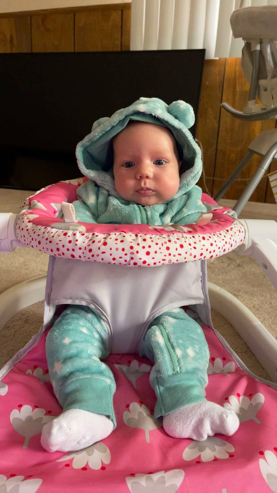 Avery joined the competition — help win amazing prizes! baby, baby_carriage, baby_products, baby_safety, baby_toddler_clothing, cap, chair, cheek, child, comfort, eye, fashion_accessory, green, lap, person, sitting, skin, sleeve, sock, sun_hat