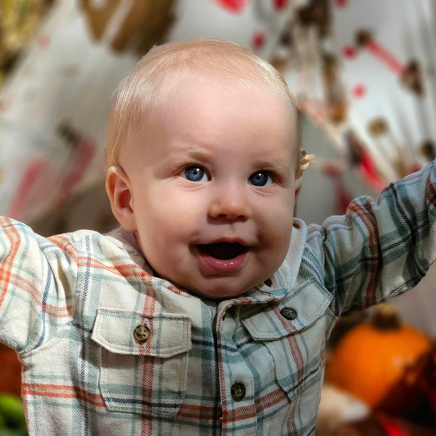 Owyn joined the competition — help win amazing prizes! baby, babylaughing, blonde, bodypart, clothing, face, finger, frown, hair, hand, happy, head, person, photography, portrait, sad, shirt, smile